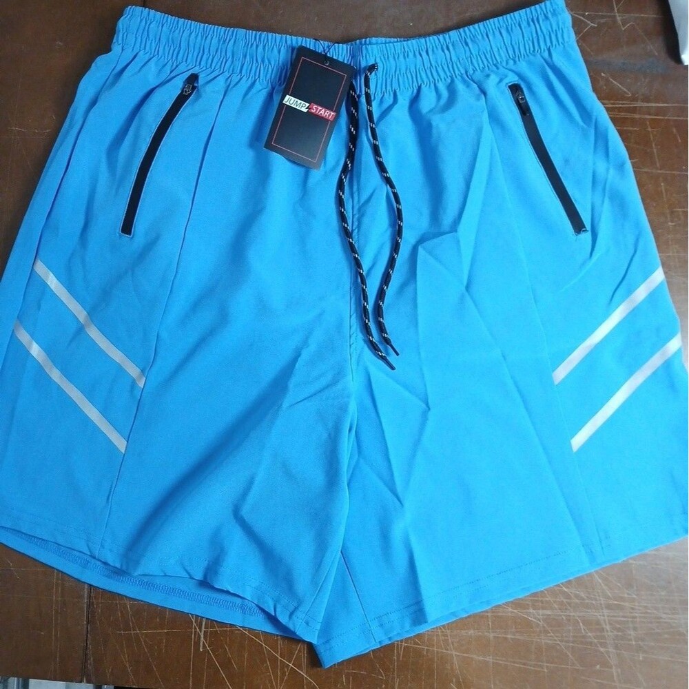 Jump Start Men's Performance Training Shorts Zipper Pockets XL Royal Blue NWT